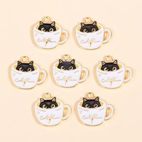 10Pcs Cute Enamel Cup Cat Charm for Jewelry Making Crafts Kawaii Animal Earrings Pendant Necklace Accessories Diy Supplies