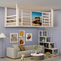 Staggered Loft Bed Modern High Sleeper Frame with Storage Stairs Space Saving Bunk Bed for Kids Solid Wood Children's Furniture