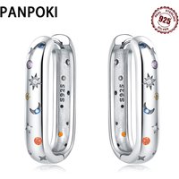 925 Sterling Silver Colorful Starry Sky U-shaped Earrings Jewelry Versatile Hoop Earrings For Women Jewelry Birthday Party Gifts