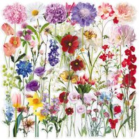 50/100PCS Transparent Flower Stickers Realistic Flowers Small Fresh Flowers Plants Booklet Decoration PET Waterproof DIY Stic