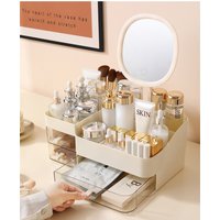 Chic Drawer-Style Cosmetic Organizer With Mirror - Portable Makeup Storage Box For Skincare, Lipstick & More