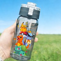 600ml Pokemons Charizard Water Bottle Anime Pikachus Bulbasaur Kids Outdoor Transparent Straw Cup Cartoon Boy Girl Drink Bottles