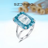 Real 925 Sterling Silver Ring For Women Aquamarine Ring White Gold Plated Anniversary Party Banquet Gift Female Fine Jewelry