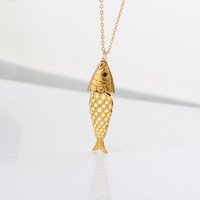1pcs Stainless Steel Gold Color Fish Necklace Fish Eyes with Diamonds Charms Pendant For Women Girl Fashion Jewelry Gift