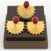Women 18k Gold Color earrings ring Set Colored zircon 2pcs jewelry set Dubai engagement jewelry set Wedding Gift Accessories