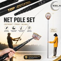 349cm Telescopic Carbon Fiber Fishing Landing Net Set, Soft Anti-Tangle Mesh, Quick Twist Lock, Lightweight Portable Pole