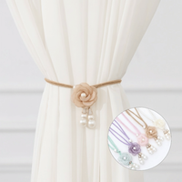 2Pcs Adjustable Pearl Flower Curtain Tieback Punch-free Floral Camellia Curtain Buckle Colorful Curtains Tie Rope