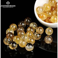 10 Pcs/lot Natural Stone Ice Gold Rutilated Quartz Beads Round Loose Spacer Beads for Jewelry Making DIY Bracelet Accessories