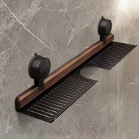 Walnut Finish Suction Cup Bathroom Shelf No Drill Wall Mount Over Faucet Sink Rack Rustproof" Tray Stand Heavy Duty Storage Rack