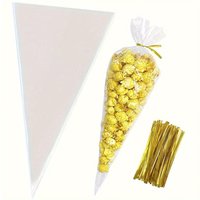 50pcs/set Cone Shaped Treat Bags with Twist Ties 5x10 Inches Triangle Plastic Cellophane Bags Household Kitchen Packaging ZSY