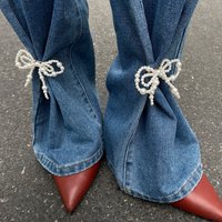 Ingemark 1 Pair Boho Imitation Pearls Bow Anklets Chain Women Exquisite Elegant High Heels Sandal Ankle Chain Fashion Jewelry