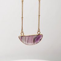 FUWO 1Pcs Natural Fluorite Necklace,Handcrafted Crystal Quartz/Amazonite / Labradorite Satellite Chain Jewelry For Women NC473M