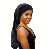 Soft Black Satin Hair Bonnet for Sleep & Shower - Elastic, Comfortable Wrap for Hair Protection and Style Preservation