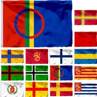 Finland Sami Flag Alkuperalippu and Unofficial Civil Kalmar Union of Åland National East Karelians Banner