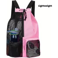 Mesh Drawstring Backpack Quick Dry Swim Bag Adjustable Beach Sports Bag with Wet Pocket for Swimming Gym School Travel Use