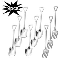 9pcs Stainless steel square spade spade fork pointed shovel said dessert cake fork spoon fruits