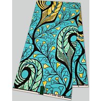 Plants Printed Blue Cotton African Super Wax Fabric 6Yards Long 46'' Wide DIY Sewing Clothing Dress Pants Pink Material R6171