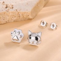 New Asymmetric Cat 925 Sterling Silver Jewelry Featuring A Girlish Sweet Cute Cat Claw Earrings TYB629
