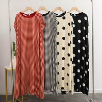 Fashion Plaid And Dot Night Dress Women Loose Cotton Short Sleeve Sleepwear Nightgowns Summer Ladies Nightwear Sleeping Clothes