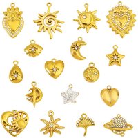 5pcs Stainless Steel Zircon Moon Sun Star Charm Planet Heart Pendant for Women DIY Necklace Bracelets Jewelry Making Accessories