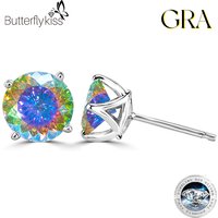 Butterflykiss 100 Faced Cut Moissanite Stud Earrings For Women Top Quality 100% S925 Sterling Silver Sparkling Wedding Jewelry