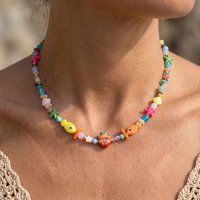 Bohemia Colorful Ceramic Clown Fish Beaded Necklaces for Women Handmade Irregular Gravel Chain Choker Necklace Summer Jewelry