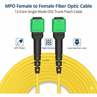 12Fiber MTP APC Standard Female to Female Custom Cable Assembly 9/125µm Singlemode OS2 Micro Distribution Yellow Plenum Rated