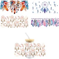 Colorful Feather UV DTF Wrap Transfer Stickers Fashion Trend Design DTF Wrap For Galsses Cups Mugs Decal Easy To Use