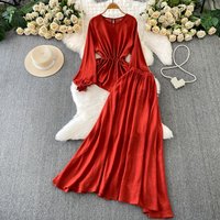 Elegant Vintage long sleeve asymmetrical solid Party Club Korean Fashion Women Clothes Two Piece Set