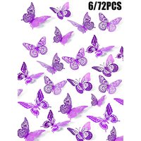 12/120pcs 3D Butterfly Wall Decor Stickers Detachable Purple Butterflies for Birthday Parties Weddings Gifts Flower Room Decor