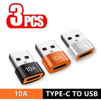 3 PCS 10A Type C to USB Adapter Fast Charging Data Transfer Connector For Samsung Xiaomi Huawei OnePlus USB-C to USB-A Converter