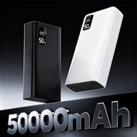 50000mAh tragbare Powerbank, 66W superschnelles tragbares Ladegerät, lädt 4 Geräte gleichzeitig, LED-Taschenlampe mit Trageriemen, Akkupack mit hoher Kapazität, kompatibel mit iOS und Android,