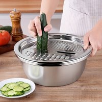 3pcs Stainless Steel Mixing Bowl Set with Grater Strainer Drain Food Prep Kitchen Accessories Multifunction Cooking Tools