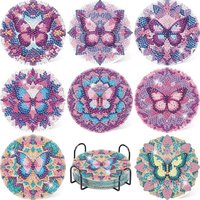 8-piece set/diamond painting coaster set with holder, DIY butterfly series diamond painting cup holder, adult diamond painting s