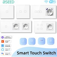 BSEED 1/2/3/4Gang WIFI Touch Switch Glass Panel Smart Wall Light Switch Touch Screen Phone Fast Charge USB C Socket E Series