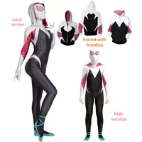 Gwen Spid Costume for Kids and Adult White Spider Girl Mask 3D Style Halloween Costumes Cosplay Suiter Body Jumpsuit