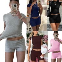 Summer Casual Women Gym Workout Clothes Comfy Cotton Stretch Short Sleeve Crop Top and Shorts Tracksuit Street Wear 2 Piece Set