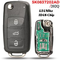 jingyuqin 5K 0837202 AD/202Q Flip Remote Auto Schlüssel 434Mhz für VW VOLKSWAGEN Caddy Eos Golf Jetta Polo Scirocco Tiguan ID48 Chip fob