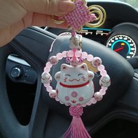 1Pc Cartoon Ceramic Car Pendants Cute Lucky Cat Ornament Car Interior Decoration Accessories for Girls