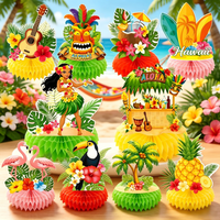 10 ALOHA party decorations, Hawaiian flamingo honeycomb ornaments, holiday desktop decorations, honeycomb tables