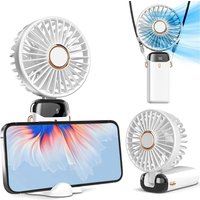 3 In1 Multi-Functjon Fan HandFan USB-CRechargeable Mini Travel Fan Adjustable Outdoor Neck Hanging 5 Speed Fan Phone Stand
