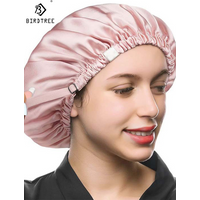 Birdtree 16MM 100% Real Silk Bonnet, Women Double Layer Sleeping Night Cap, Pure Hair Wrap Elastic Headwrap A34324M
