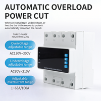 3 Phase 4 Wire Adjustable Voltage Current Protector 63/100A Over Undervoltage Overcurrent Protection Relay with LED Display