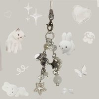 white Star Pearl phone charm Handmade keychain jewelry