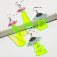 Funny Acrylic Neon Color Alien UFO Earring for Women Hip Hop Glitter Geometric Exaggerated Drop Earrings 2024 Trend Jewelry