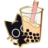 Boba Cat Enamel Pin // Black Cat, Kawaii Pin, Cute Bubble Tea, Pins, Sweets Badges Gifts for Kids Friends