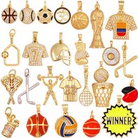Trendy Sports Shirt Baseball Football Hockey Trophy Weightlifting Charm Pendant,18K Gold Plated DIY Necklace Jewelry Supply K75