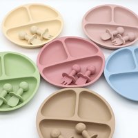 3pcs baby silicone tableware set, complementary food feeding plate, strong suction, cartoon short spoon fork, easy to grip