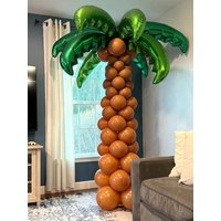1set Green Coconut Tree Leaves foil balloon and Brown Latex Balloon Palm Tree Set for Hawaii Luau Tropical Party Birthday Shower