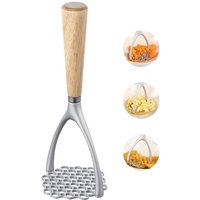 Potato Masher with Wooden Handle Manual Potato Press Crusher Aluminum Alloy Potato Ricer for Fluffy Mashed Potato Kitchen Tools